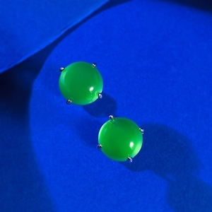 Élégantes boucles d'oreilles en argent 925 avec pierres de calcédoine verte ronde
