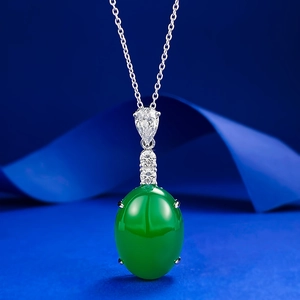 925 Sterling Silver Green Chalcedony Pendant Necklace Imperial Green Oval Gemstone Elegant Retro Jewelry For Women