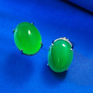 925 Silver stud earrings featuring oval green chalcedony with full diamond pavé setting
