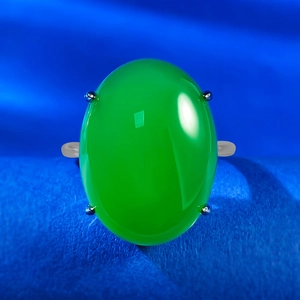 925 Sterling Silver Green Chalcedony Ring Oval Cabochon Inlaid Rhinestone Geometric Finger Ring Elegant Women Jewelry Gift