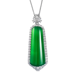 Luxurious S925 silver necklace with emerald green chalcedony pendant in rectangle cut