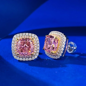 Boucles d'oreilles carrées halo roses en argent 925 avec zircons de haute qualité