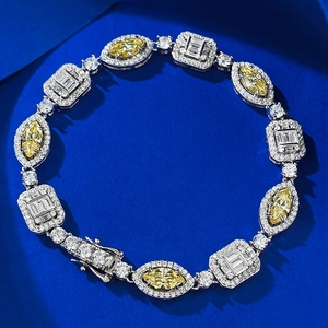 Luxurious 925 Sterling Silver Bracelet With Marquise Yellow Zirconia And White Rhinestone Elegant Fashion Jewelry For Women