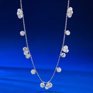 Elegant S925 silver ball chain necklace with multiple sparkling round cubic zirconia