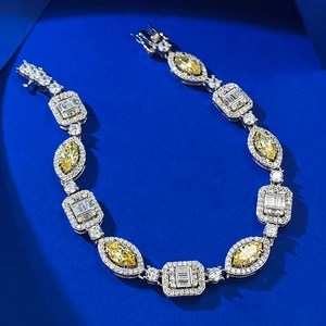 Elegant 925 silver bracelet with marquise yellow diamonds and white cubic zirconia accents