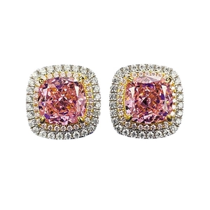 Boucles d'oreilles halo rose taille coussin en argent S925 avec placage doré