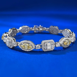 925 silver bracelet featuring marquise-cut yellow diamonds and sparkling pave settings