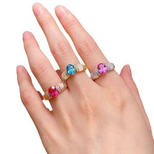 925 silver rings with large oval gemstones in red, blue, pink and white shell accents
