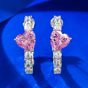 Orecchini a Cerchio a Cuore in Argento Sterling 925 Strass Rosa Blu Intarsiati Gioielli alla Moda Donna Regalo Matrimonio