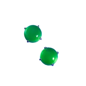 Boucles d'oreilles classiques en argent 925 avec calcédoine verte ronde et griffes