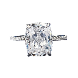 Classic S925 sterling silver ring with cushion-cut moissanite and four-prong setting