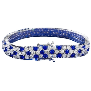 Bracelet tennis à trois rangées en argent S925 avec zircons bleu royal et blancs