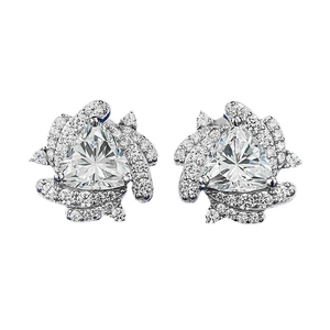 Elegant 925 sterling silver stud earrings featuring triangle cut zircon and petal halo