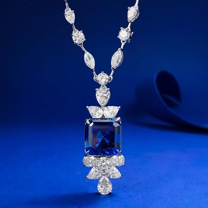 Luxury 925 Sterling Silver Royal Blue Gemstone Pendant Necklace Elegant Square Rhinestone Inlaid Necklace Jewelry For Women
