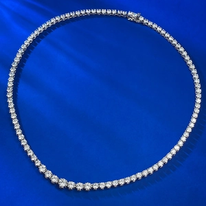 Classic S925 sterling silver tennis necklace with round-cut sparkling zircons