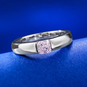 Minimalist S925 silver ring featuring a 5x5mm square pink diamond in a sleek bezel setting