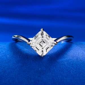 Elegant 925 Sterling Silver Ring Square Asscher Cut Rhinestone Classic Four-Prong Setting Wedding Party Jewelry For Women