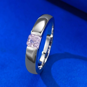 Elegant S925 silver ring featuring a 5mm square pink diamond in a minimalist setting