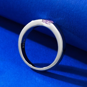 Macro shot of S925 sterling silver ring featuring rectangle pink stone and stamp