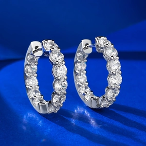 Boucles d'Oreilles Créoles de Luxe en Argent Sterling 925 avec Strass pour Hommes Femmes Bijoux Géométriques Pavés Cadeau