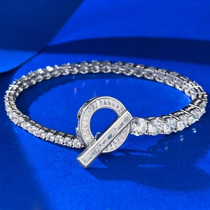Bracciale con Chiusura a Levetta in Argento Sterling 925 per Donna Bracciale da Tennis con Fibbia OT con Strass Pavé di Lusso Gioielli alla Moda Geometrici