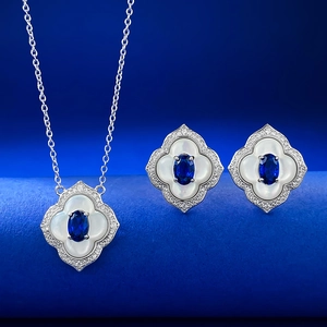 Elegant 925 Sterling Silver Necklace With Royal Blue Gemstone And White Mother Of Artificial Pearl Pendant For Women Party Daily Jewelry