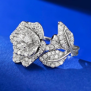 Bague Fleur de Camélia en Argent Sterling 925 Micro Pavé Strass Élégant Bijou Floral Bague pour Femme Cadeau Bijoux