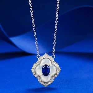 Elegant S925 silver necklace with white mother of pearl and royal blue gemstone pendant