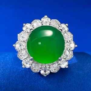 Bague de Luxe en Argent Sterling S925 avec Agate Verte pour Femme Vintage Fleur Strass Incrusté Bijoux de Mode Cadeau