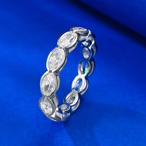 925 Sterling Silver Oval Cut Rhinestone Eternity Ring Elegant Minimalist Commute Anniversary Promise Finger Ring For Women Jewelry