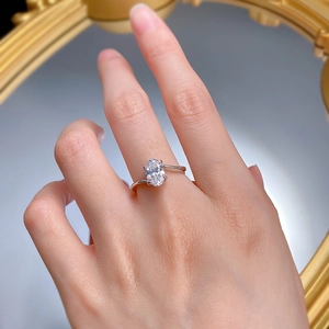 Close-up of a S925 silver ring featuring a large 6x9 oval cut simulated diamond on a finger