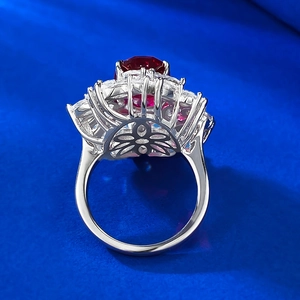 Detailed back view showing hollow floral pattern on S925 silver ruby ring setting
