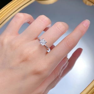 Elegant S925 silver ring featuring a square-cut sparkling diamond in a classic four-prong setting