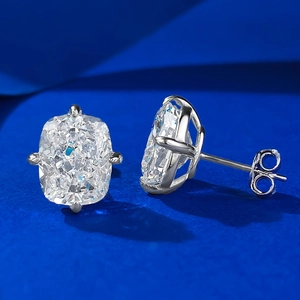 Square cushion cut cubic zirconia stud earrings in S925 sterling silver with four-prong setting