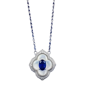 Elegant S925 silver necklace featuring a royal blue gem and white mother-of-pearl pendant