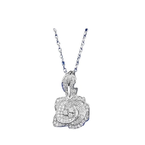 Collier pendentif rose camélia en argent S925 étincelant avec pétales en cristal