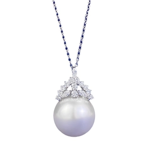 Elegant S925 silver pendant featuring a 16mm round white pearl with sparkling zircon inlay