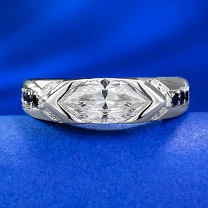 925 Sterlingsilber Ring Mit Weißem Strass Im Marquise-Schliff Minimalistisch Geometrisch Mit Schwarzem Akzentstein Damen Schmuck