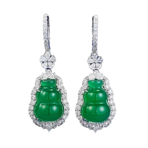 Elegant S925 silver gourd earrings with translucent green chalcedony and zircon accents
