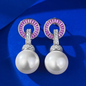 Luxury S925 Sterling Silver Shell Artificial Pearl Earrings Purple Zirconia Detachable Two-Way Wear Pendant Earring For Women Jewelry Wedding Party