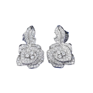 Elegant S925 sterling silver camellia flower stud earrings with white zircon inlay