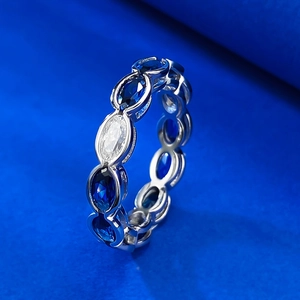 S925 silver eternity ring with marquise blue and white sparkling cubic zirconia