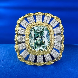 Vintage 925 Sterling Silver Ring For Women Luxury Green Cushion Cut Gemstone Rhinestone Pave Cocktail Ring For Banquet Party Jewelry