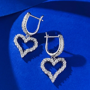 S925 sterling silver heart drop earrings with sparkling pavé cubic zirconia