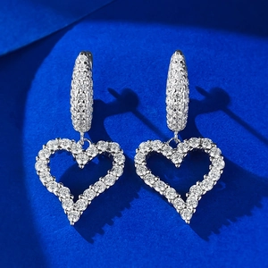 925 Sterling Silver Irregular Heart Hoop Earrings Fashion Rhinestone Pave Dangle Earrings For Women Fashion Jewelry Gift