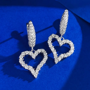 Elegant S925 silver irregular heart drop earrings with shimmering micro-pave crystals
