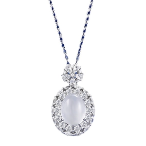 Luxurious S925 silver pendant with ice-clear egg-shaped chalcedony and floral clasp