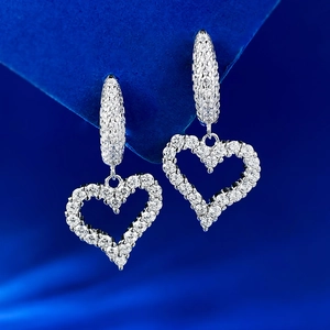 Elegant S925 silver heart drop earrings featuring sparkling cubic zirconia stones