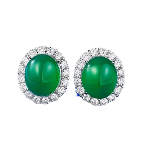 Eleganti orecchini a lobo in argento 925 con calcedonio verde e incastonatura halo