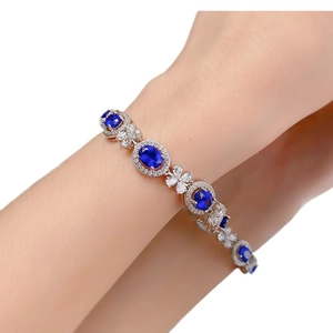Bracelet classique en argent 925 avec saphir ovale et pierres de zircon florales